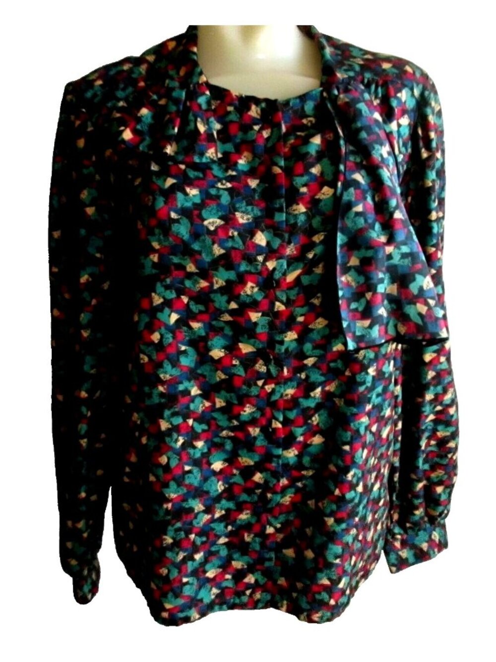True Vintage 1980s Secretary Blouse Medium Paint Brush Print by Donnkenny Med